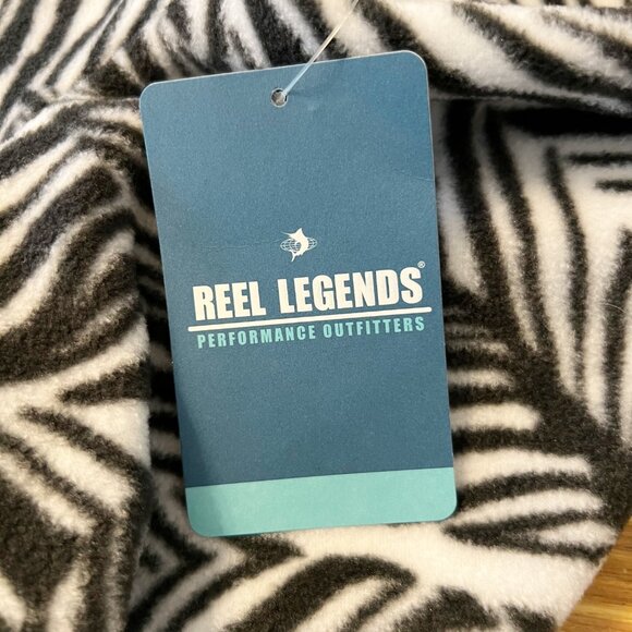 Reel Legends | Black & White Palm Leaf Print Fleece Full Zip Jacket Sweater | L - Picture 12 of 12